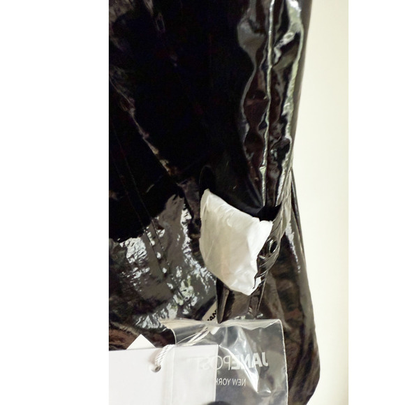 NWT Jane Post Military Trench Black Double Breasted Raincoat High Shine Black M - Picture 11 of 13